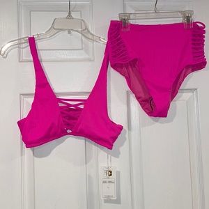 NWT Tinibikini pink high waisted swimsuit size L